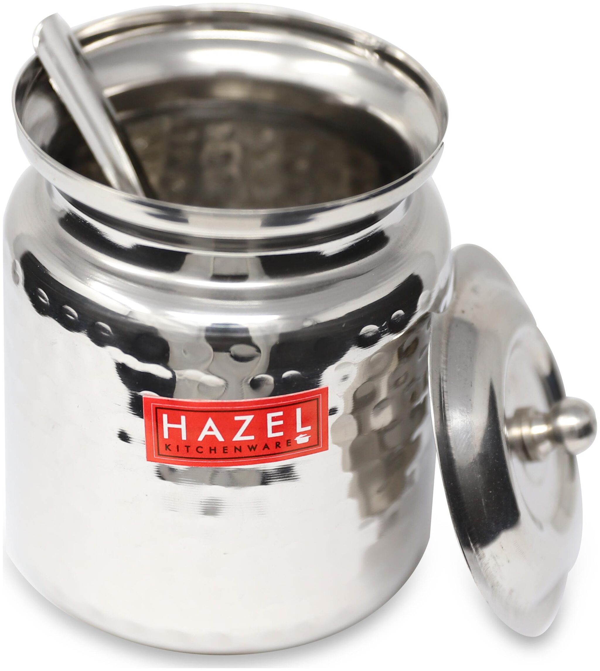 

Hazel Stainless Steel Hammered Tone Oil Ghee Container 300ml Silver