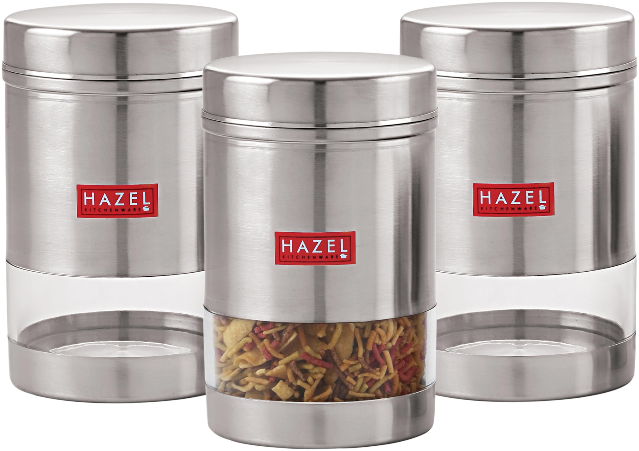 

Hazel Stainless Steel Transparent See Through Container Set Of 3 Silver 600 ml Each