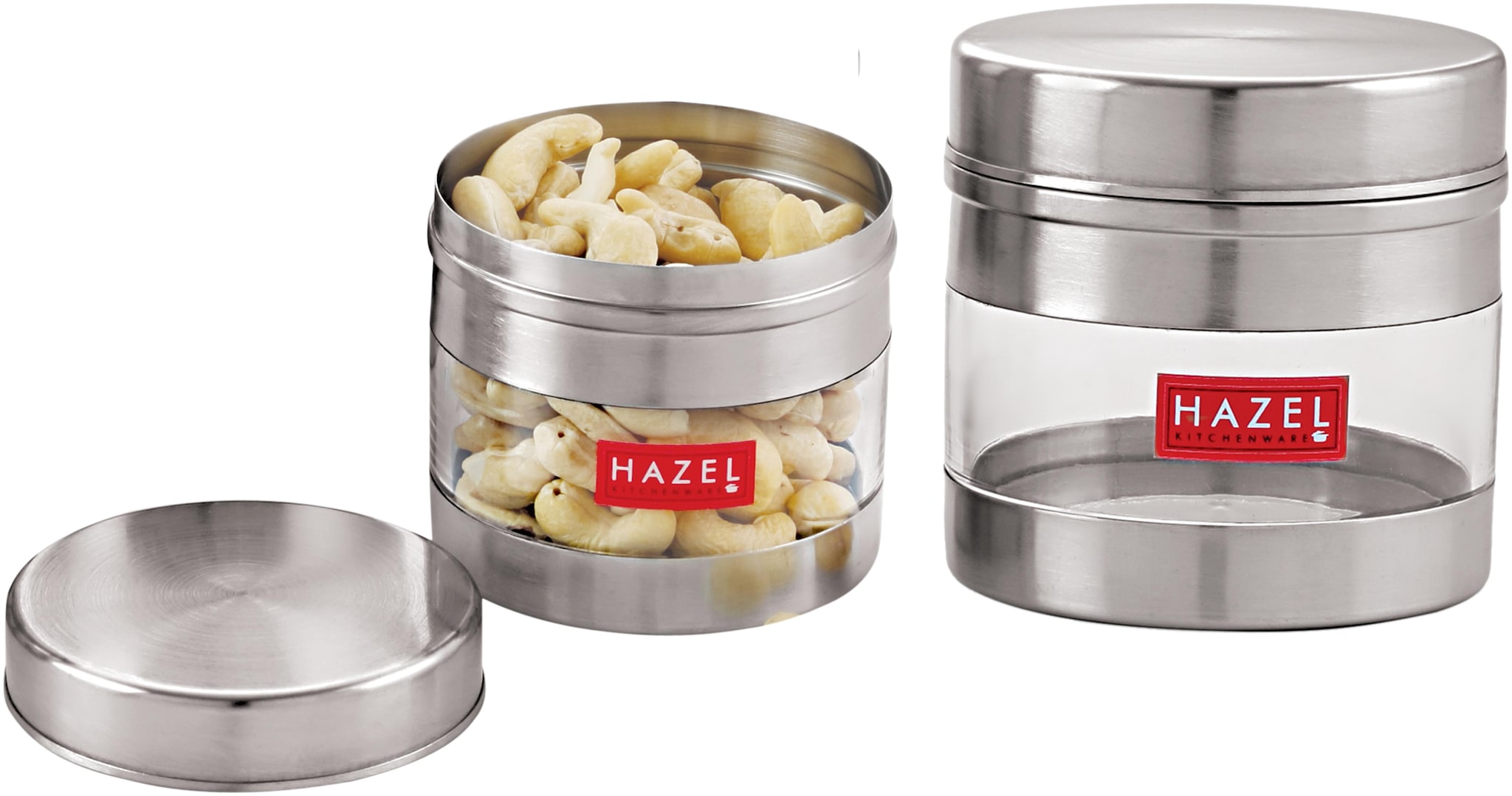 

Hazel Stainless Steel Transparent See Through Container Set Of 2 Silver 300 400 ml Each