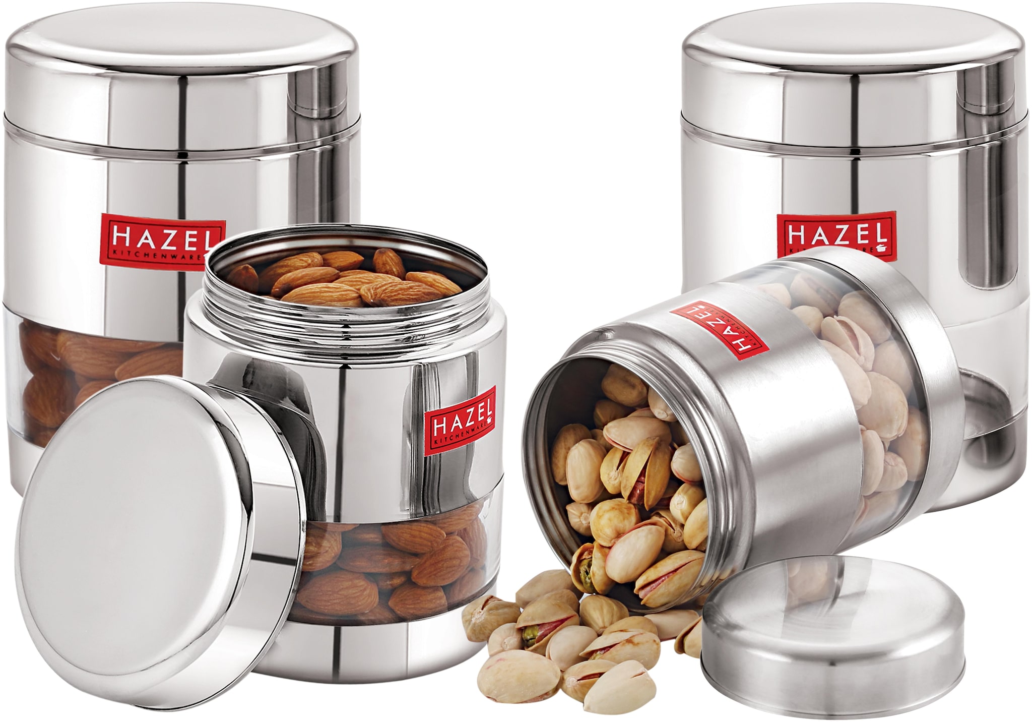 

HAZEL Stainless Steel Transparent Glossy See Through Container Silver Set Of 4 400 ml