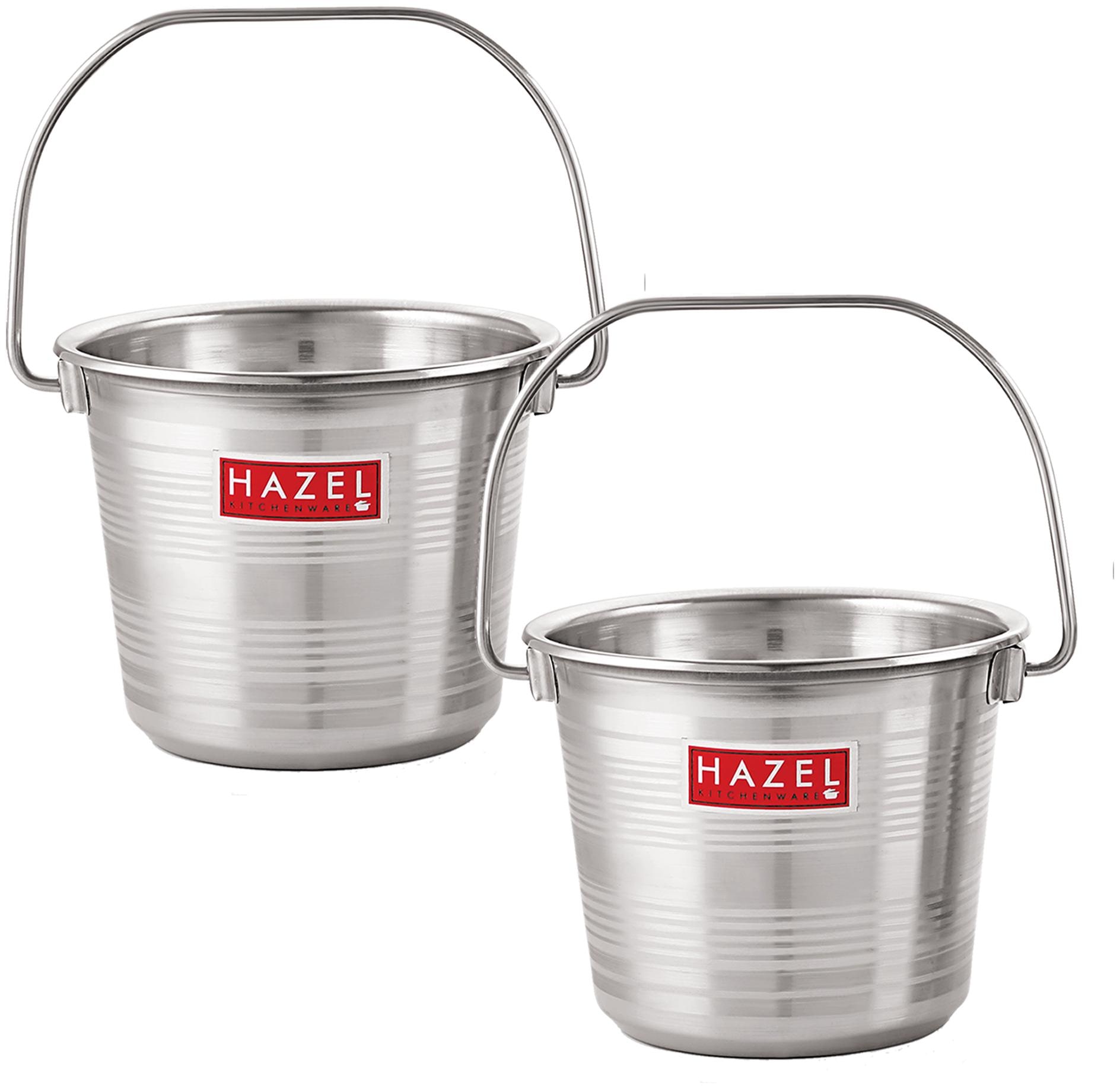 

HAZEL Stainless Steel RT Non Joint Leak Proof Water Storage Bucket Set of 2 12 5 Ltr Silver