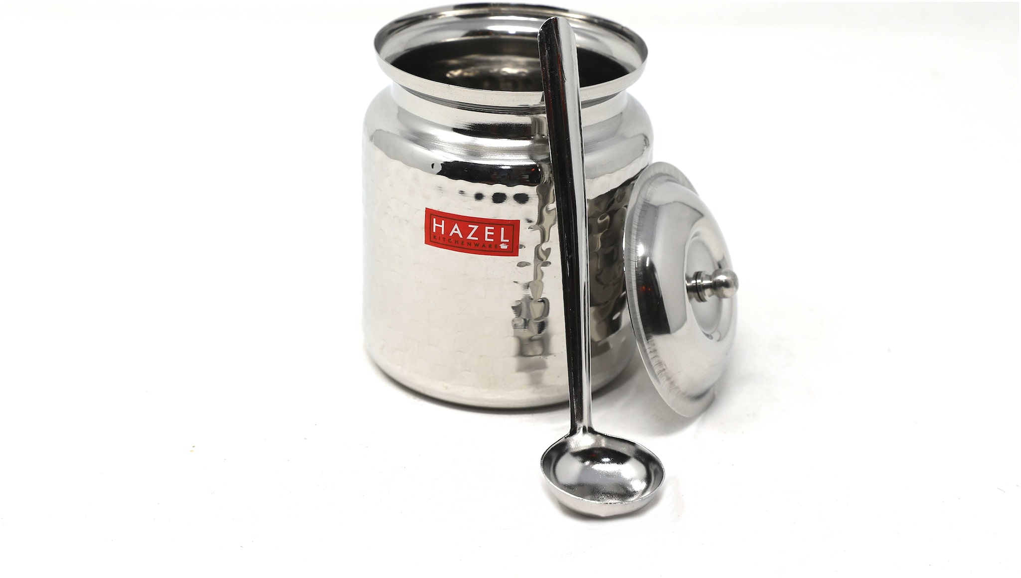 

Hazel Stainless Steel Hammered Tone Oil Ghee Container 600ml Silver