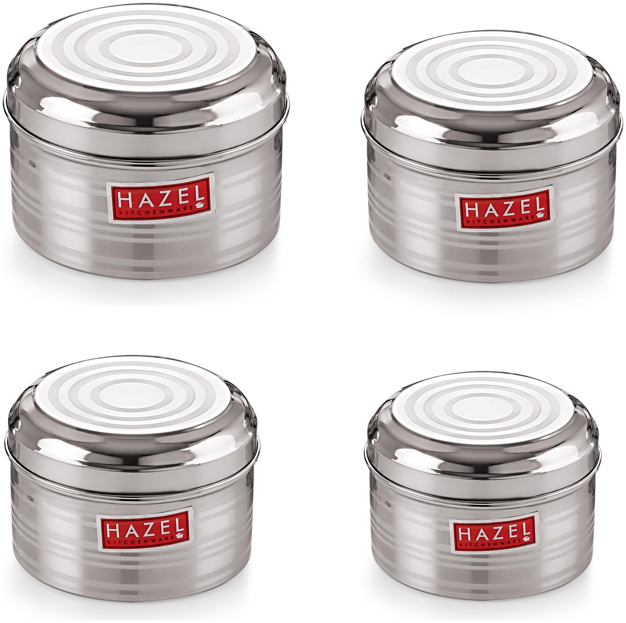 

Hazel Stainless Steel Snacks Grocery Container Set Of 4 2 1 To 4 6 Ltr Silver