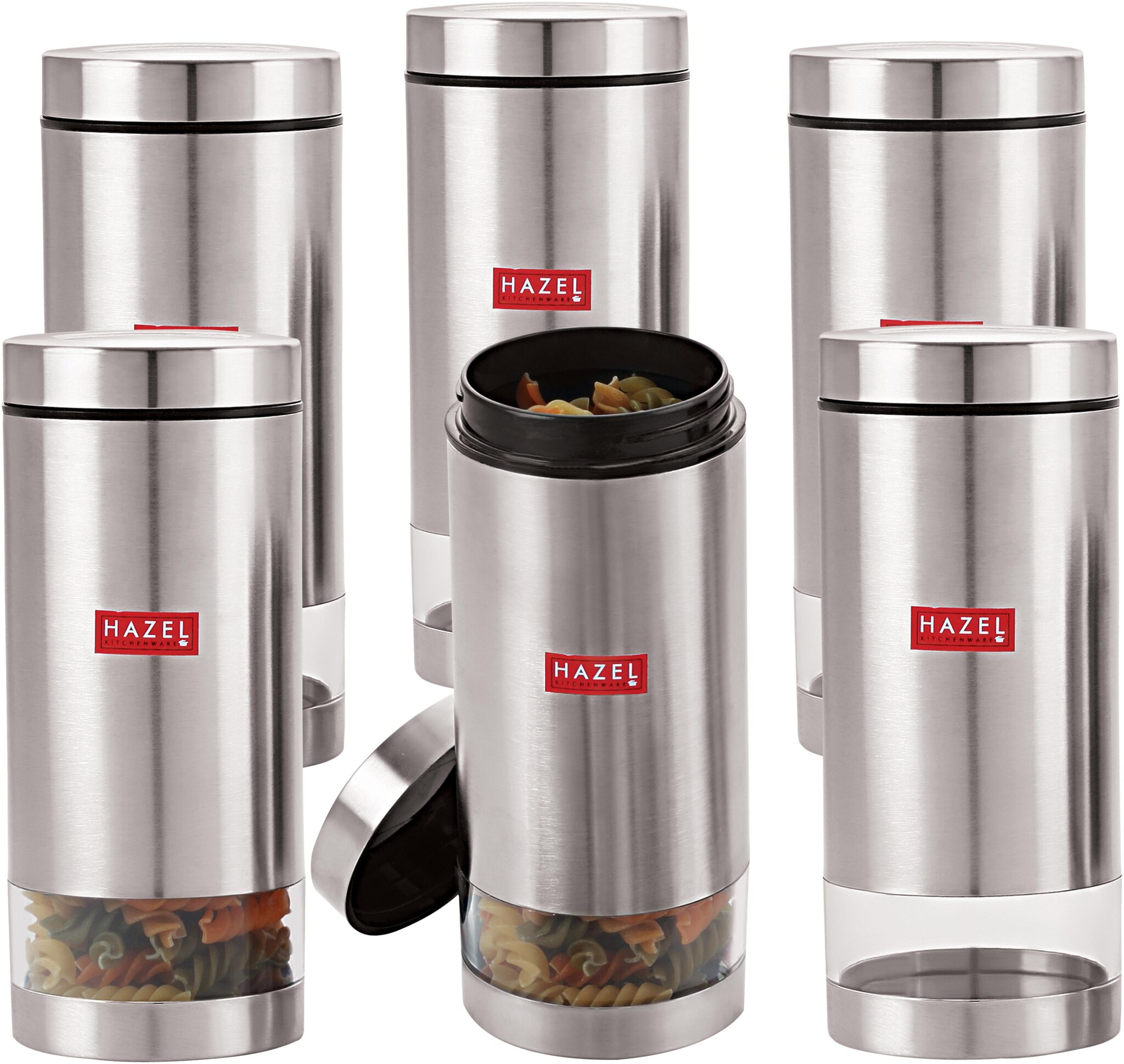 

Hazel Stainless Steel Transparent See Through Container Set Of 6 Silver 950 ml Each