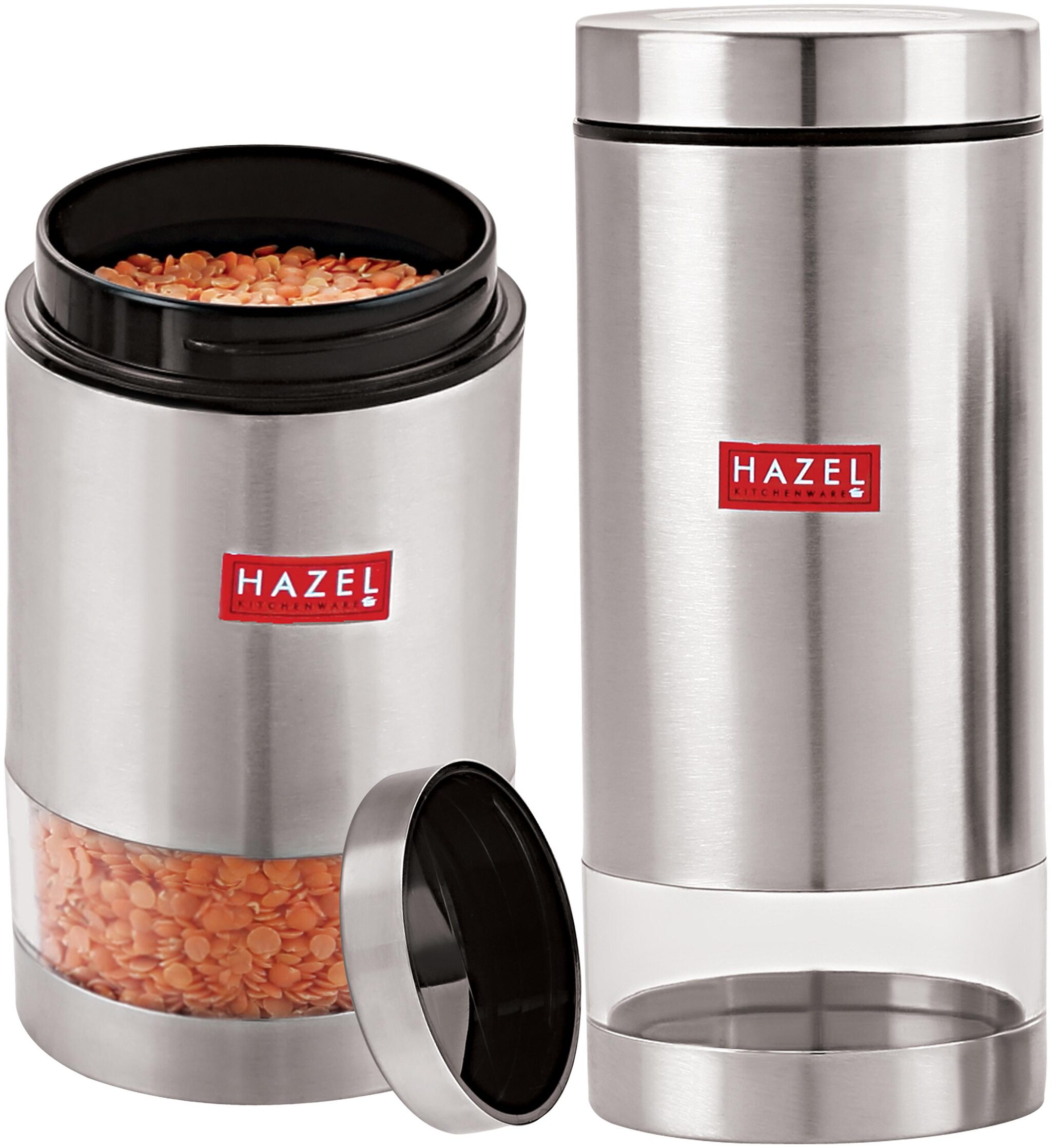 

Hazel Stainless Steel Transparent See Through Container Set Of 2 Silver 550 950 ml Each