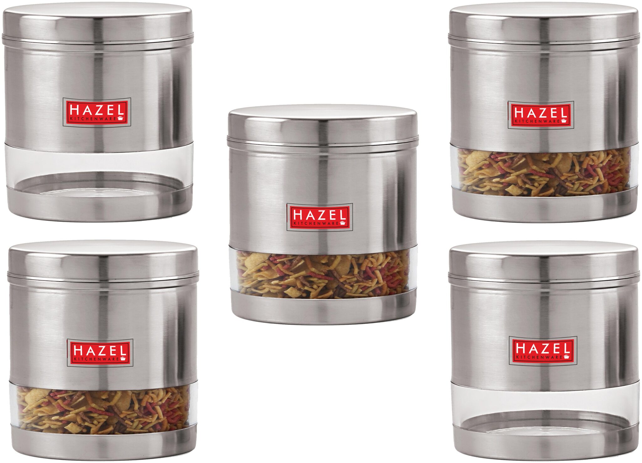 

Hazel Stainless Steel Transparent Wide Mouth See Through Container Silver Set Of 5 700 ml Each