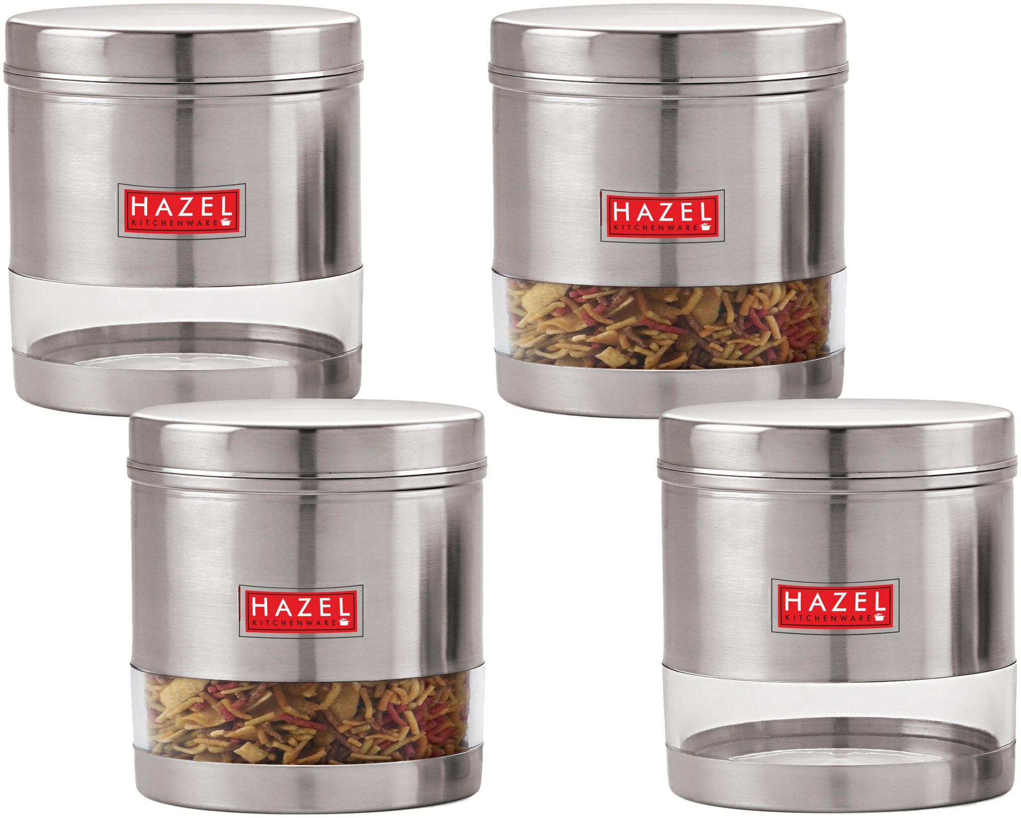 

HAZEL Stainless Steel Transparent Wide Mouth See Through Container Silver Set Of 4 700 ml