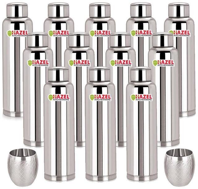 Hazel Stainless Steel Water Bottle Set of 12 ( Silver , 900 ml )