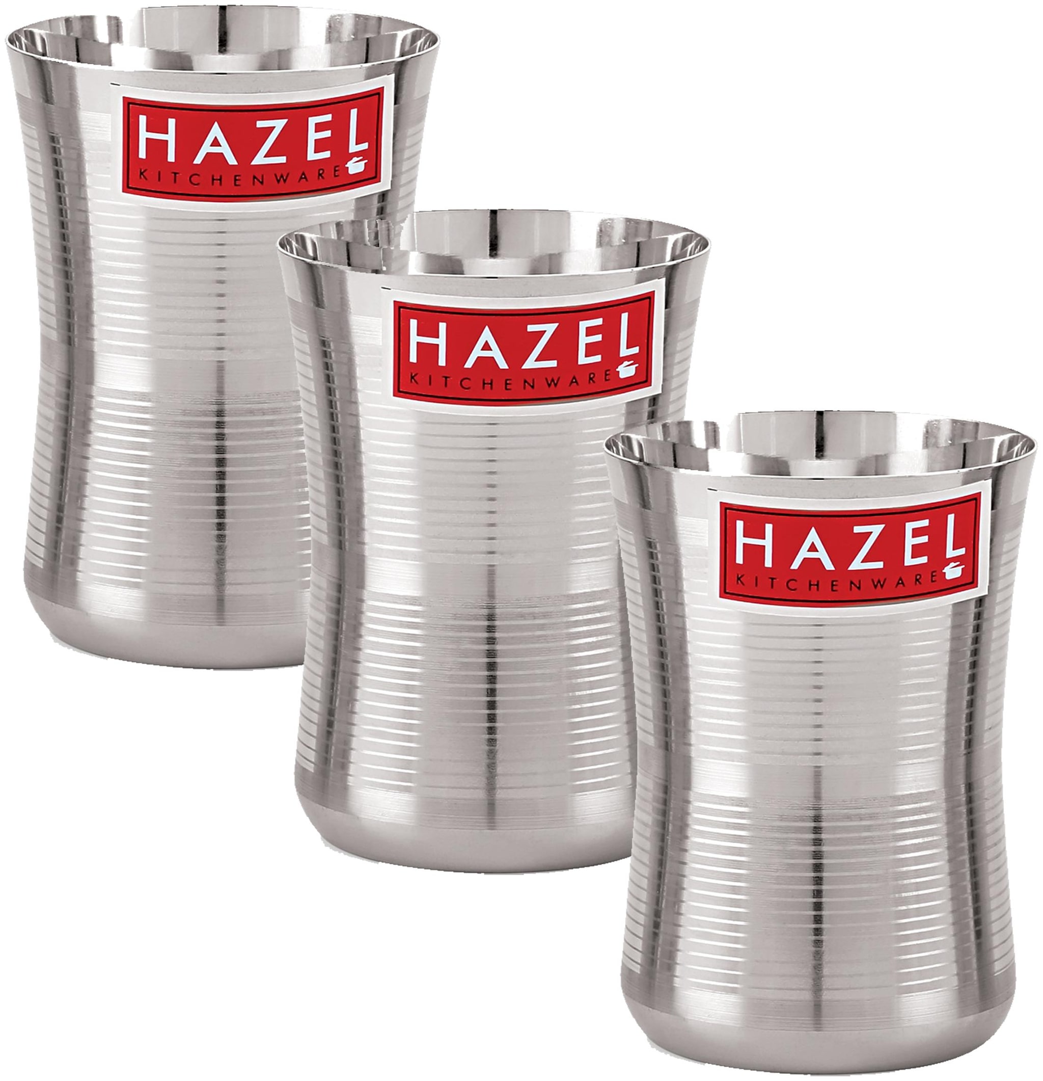 

Hazel Stainless Steel Damru Shape Jumbo Water Lassi Glass Set of 3 650 ML Each