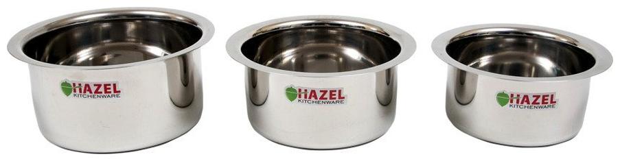

Hazel Steel Stainless Steel Flat Bottom Patila Set Of 3 Stainless Steel Silver
