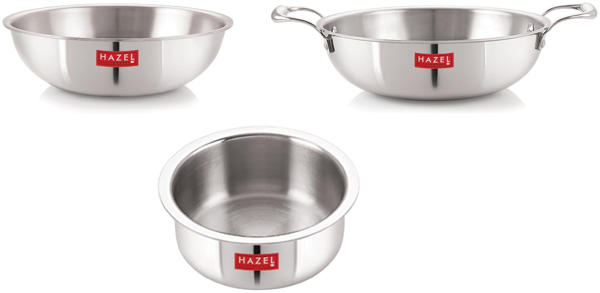 

HAZEL Triply Stainless Steel Induction Bottom Kadhai and Tasra 2 L Tope 4 6 L