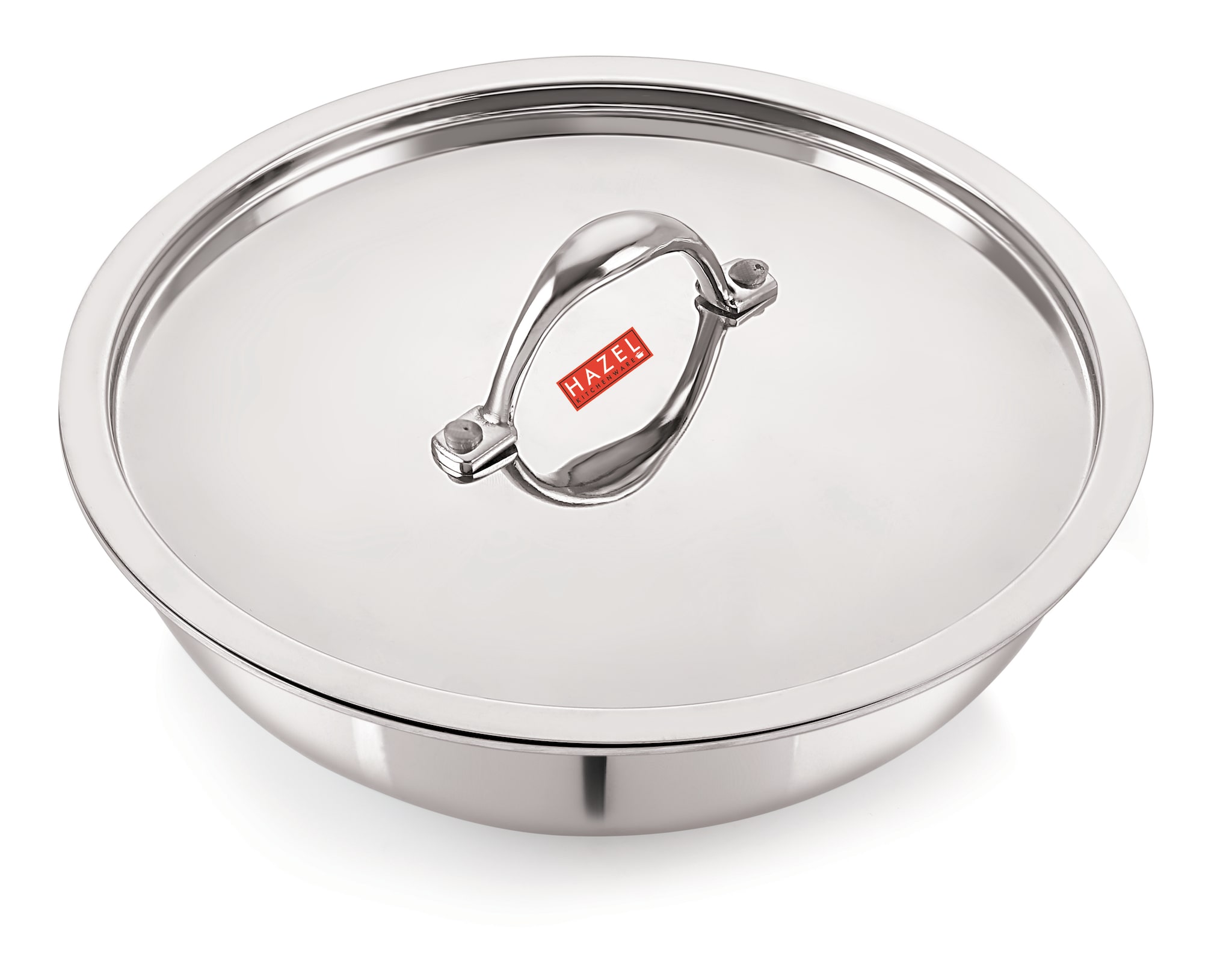 

HAZEL Triply Stainless Steel Induction Bottom Tasra With Stainless Steel Lid 1 2 Litre 18 5 cm