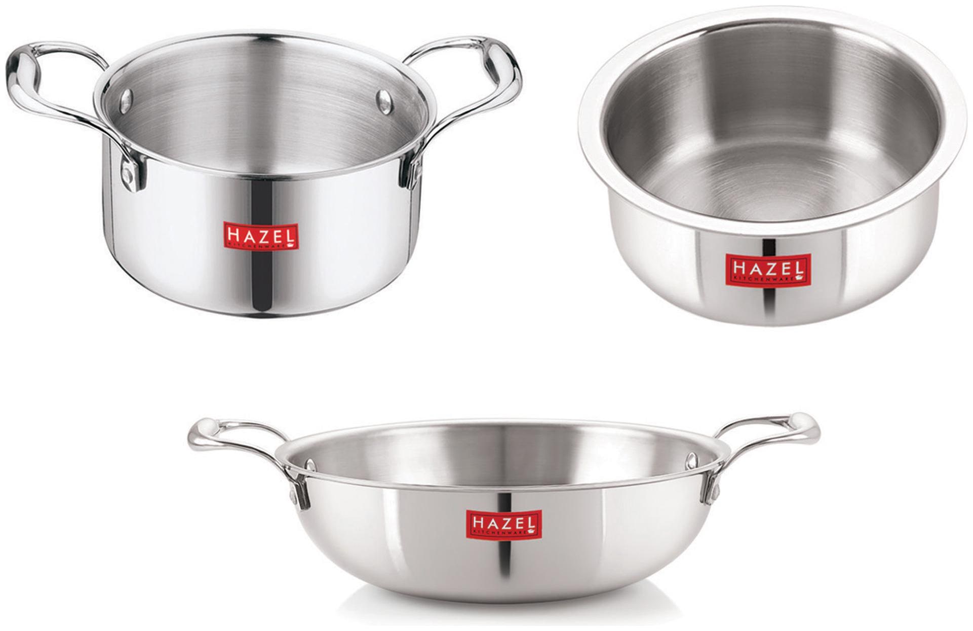

HAZEL Triply Stainless Steel Induction Bottom Tope and Tope With Handle 4 6 L Kadhai 2 L