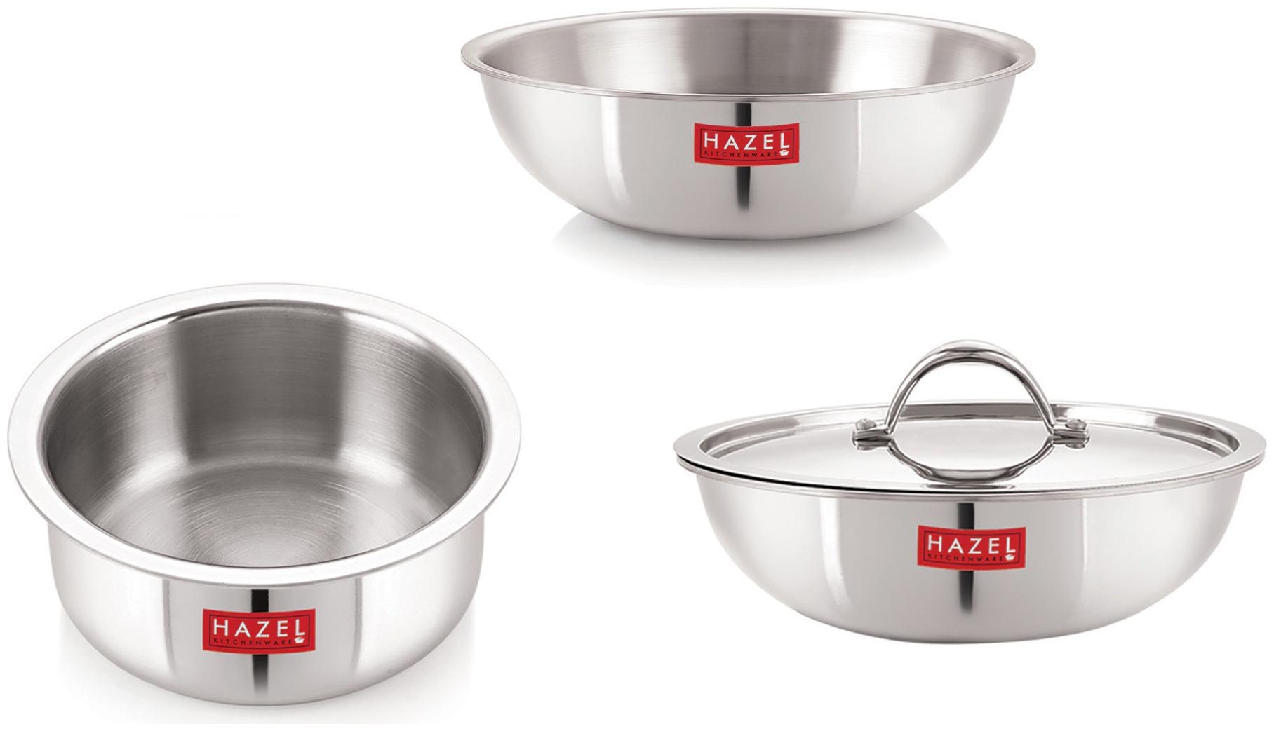 

HAZEL Triply Stainless Steel Induction Bottom Tope 3 6 L Kadhai and Tasra 1 5 L With Stainless Steel Lid