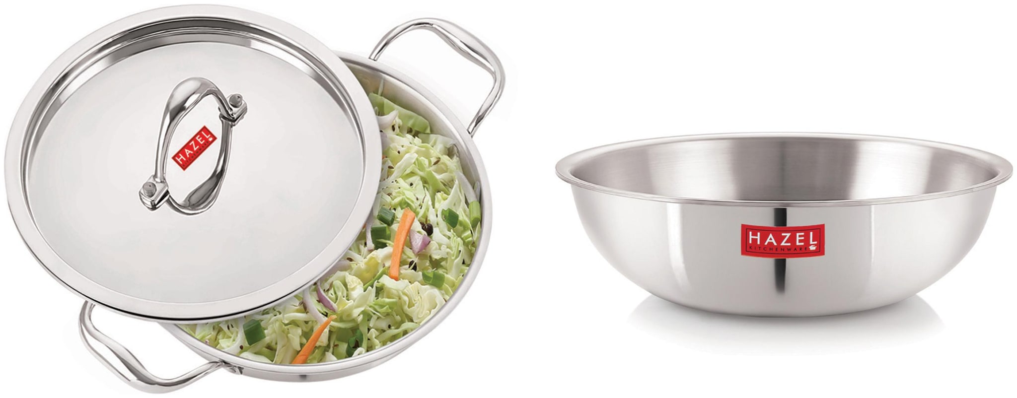 

HAZEL Triply Stainless Steel Induction Bottom Tasra and Kadhai With Steel Lid 2 L 22 5 cm