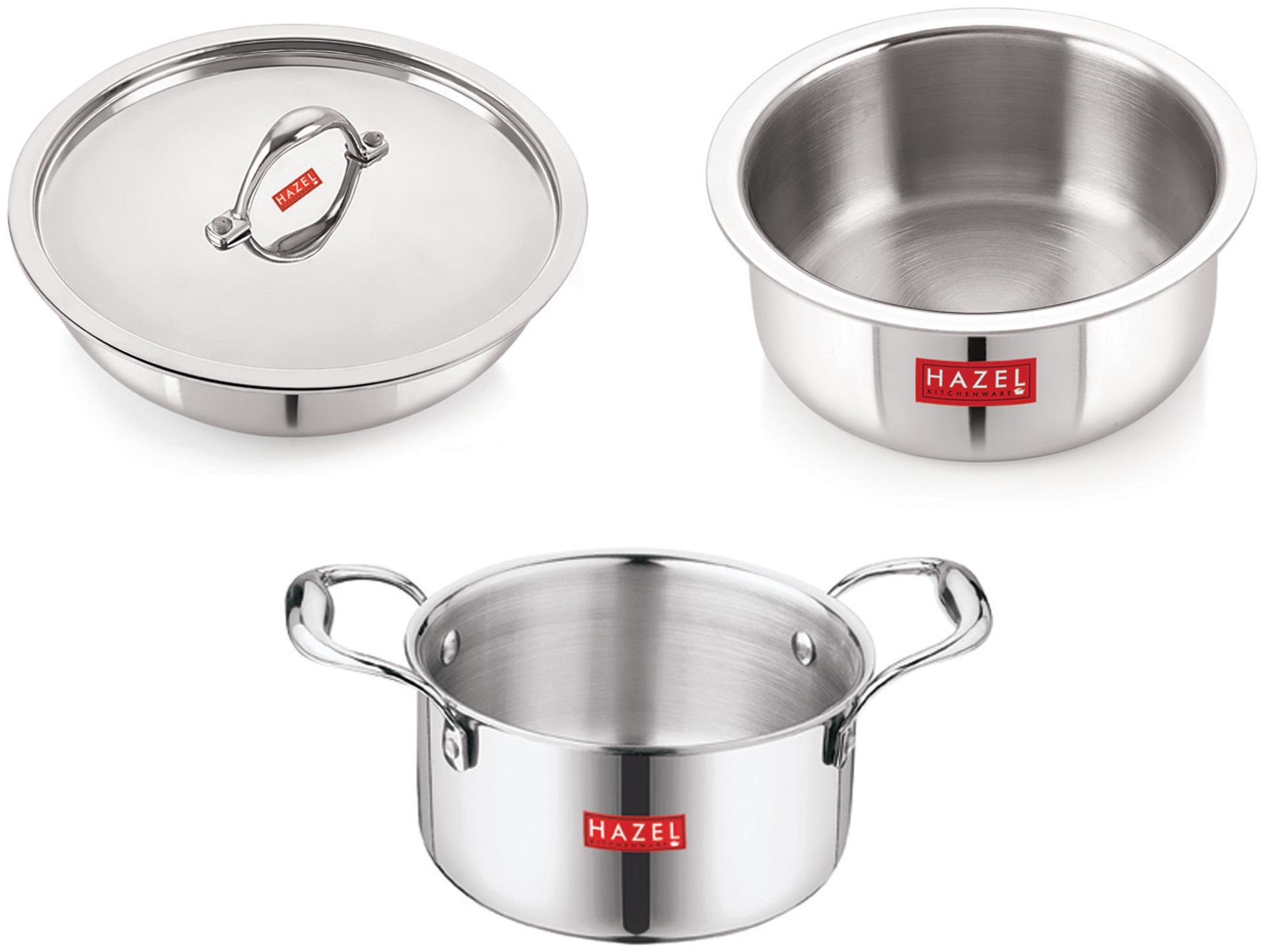 

HAZEL Triply Stainless Steel Induction Bottom Tope and Tope With Handle 3 6 L Tasra 1 5 L With Stainless Steel Lid