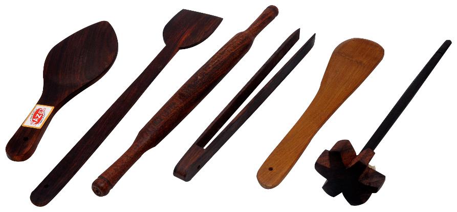 

Hazel Wooden Taveta Belan Spatula Tong Spoon Mandhyani Combo Large Dark Brown Set Of 6