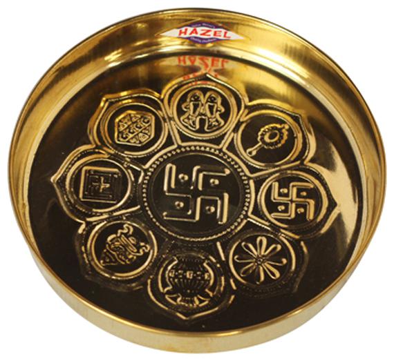 

HazelBrass Pooja Aarti Golden Thali Astmangal Khuchi -1 pc