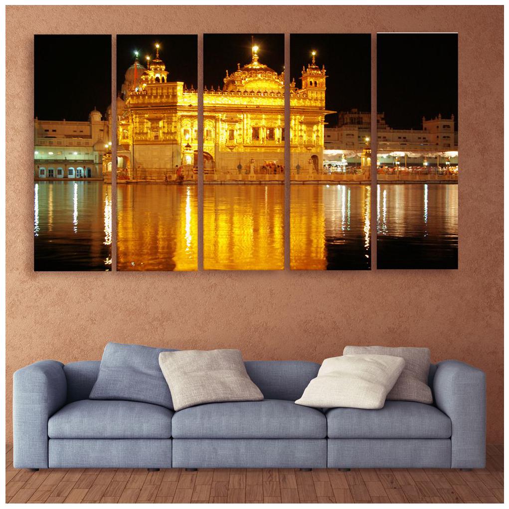 

Hazzelnut Multiple Frames Concept Golden Temple Digital Wall Painting (148cm x 76cm)
