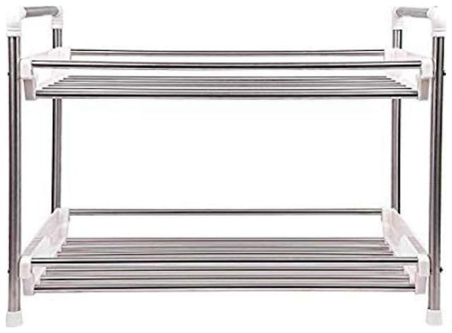 Hazzlewood  Multipurpose 2 Tier Book Placing Stand/Kitchen Storage Stand/Shoe Rack Metal Shoe Stand (Silver, White, 2 Shelves)