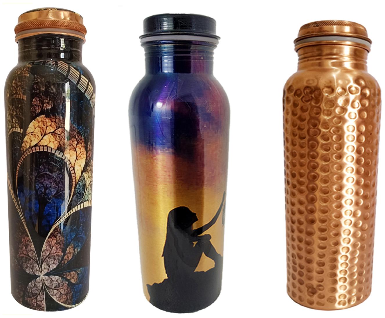 

HEALTH MECHANIC Copper Multi Water Bottle ( 1000 ml Set of 3 )