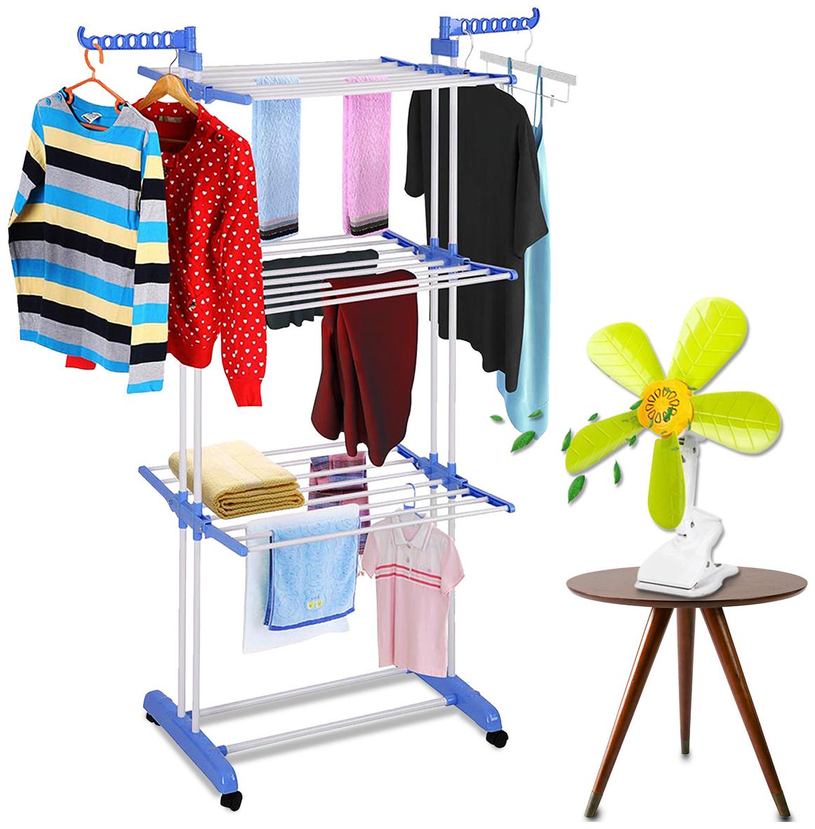 Buy Heavy Duty Double Pole Cloth Drying Stand, Laundry Rack with Wall