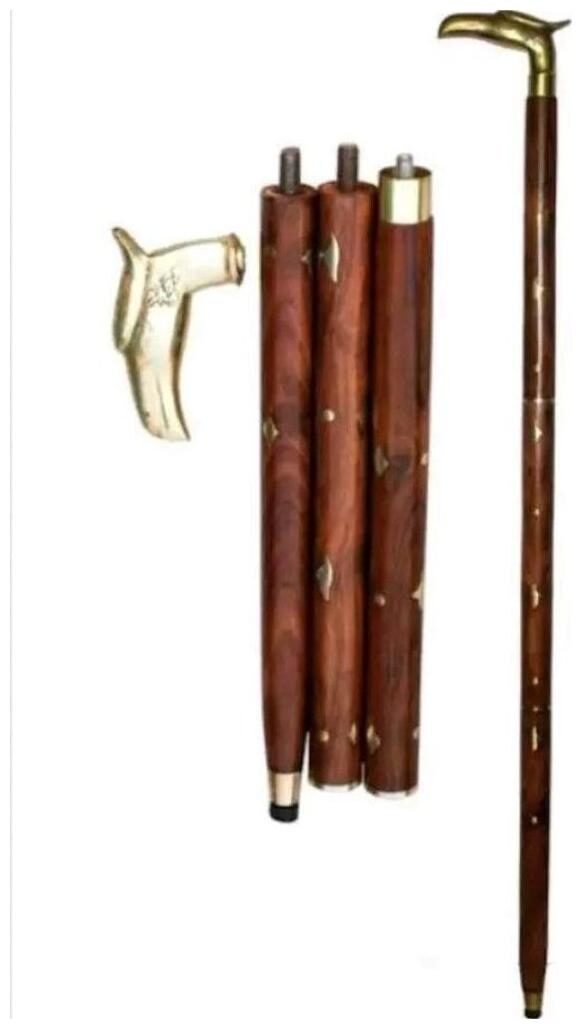 

High Quality Walking Stick Wooden Handcarved Sheesham Wood Beautiful Brass Design