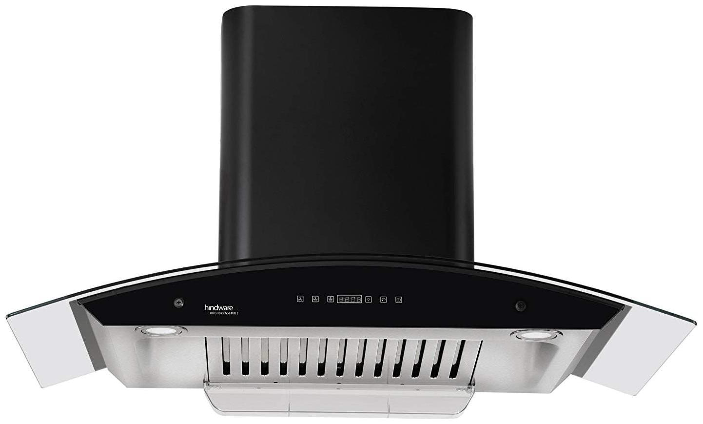 

Hindware Wall Mounted Auto Clean 90 cm 1200 m3 h Black Chimney ( NEVIO 90 BLK )