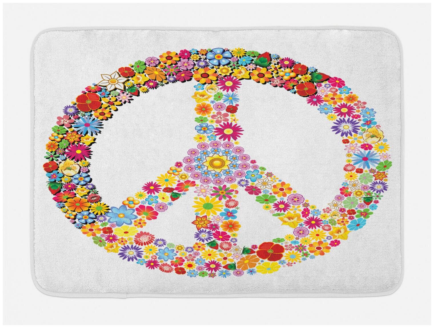 

Hippie Bath Mat Floral Peace Symbol Non-Slip Plush Mat 29 5 X 17 5 Inches