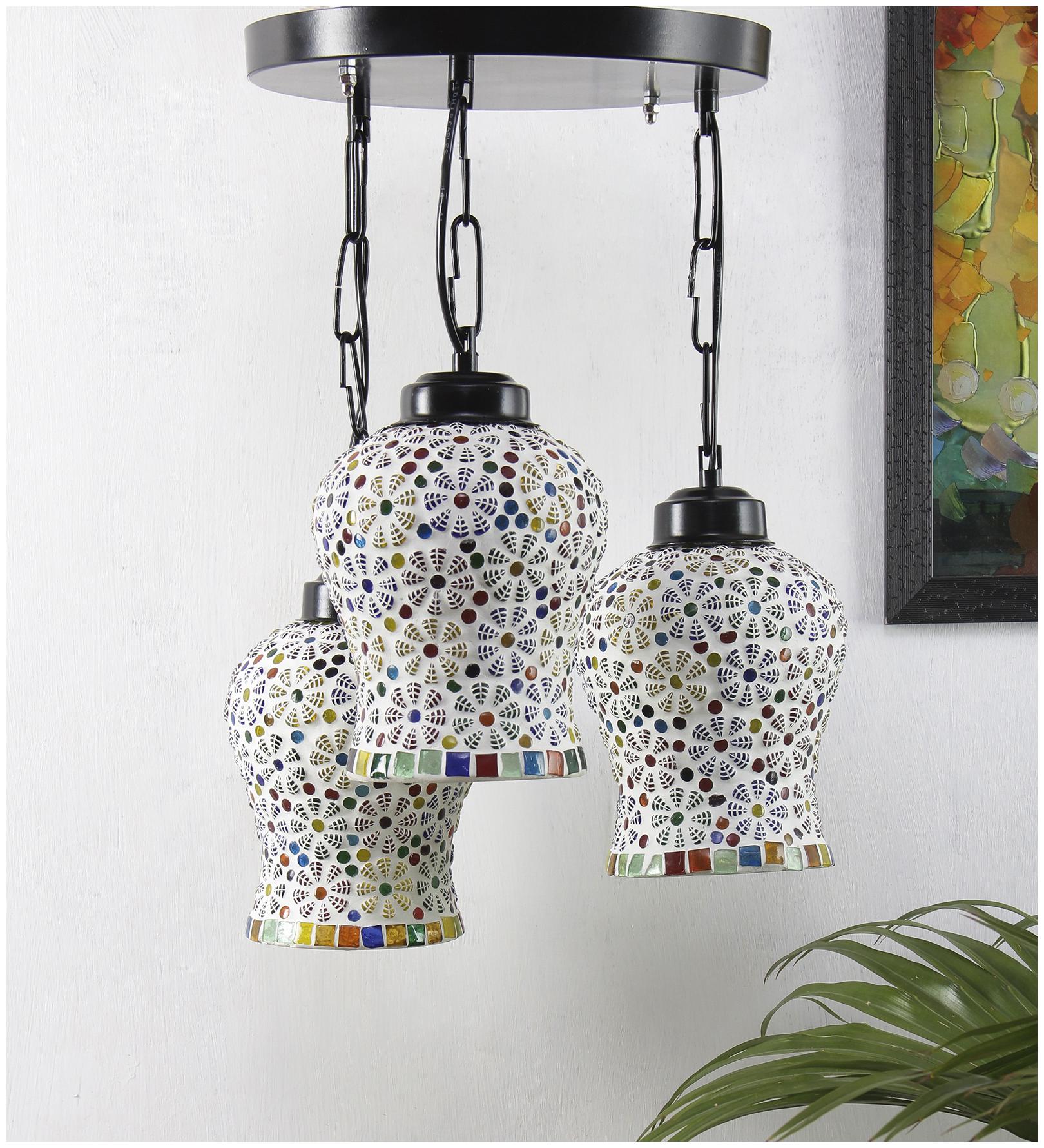 

HL68 Devansh Multicolor Mosaic Glass Cluster Hanging Lamp