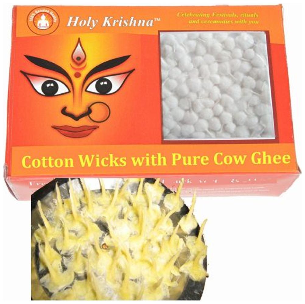 

Holy Krishna - Cotton wicks with Cow Ghee - Pure White Premium Quality Diya Batti -- 250 Piece