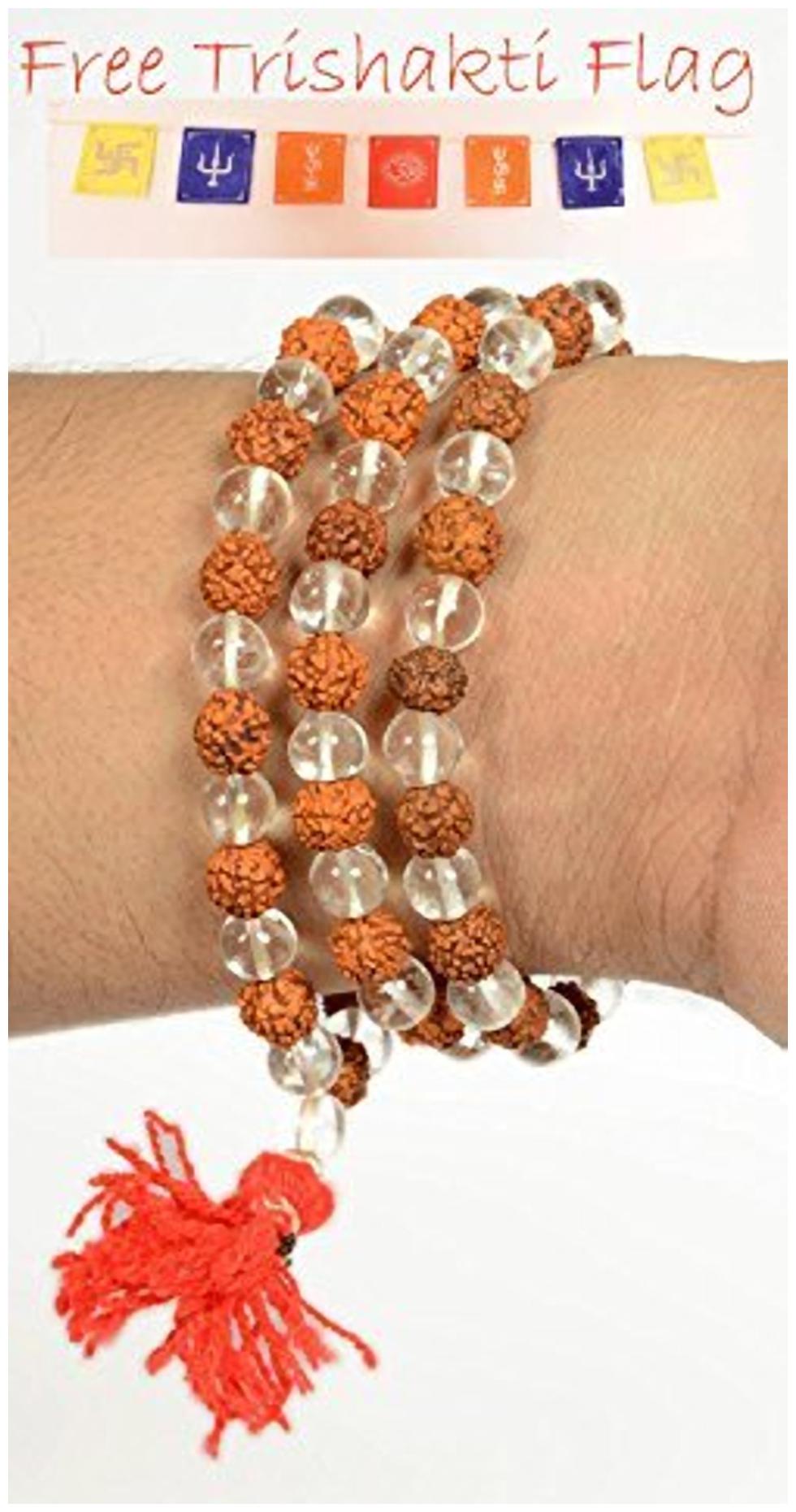 

Holy Krishna Energized Divine Rudraksha and Sphatic Mala Free Tri Shakti Flag