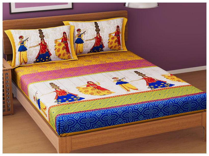 

HOMA DORN Cotton Rajasthani Jaipuri Print Queen Size Bedsheet 250 TC ( 1 Bedsheet With 2 Pillow Covers Multi )