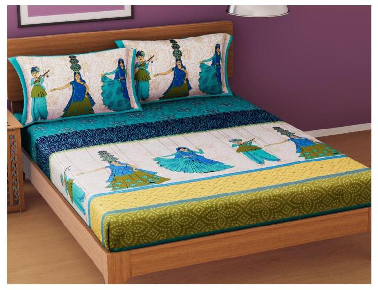 

HOMA DORN Cotton Rajasthani Jaipuri Print Queen Size Bedsheet 250 TC ( 1 Bedsheet With 2 Pillow Covers Multi )
