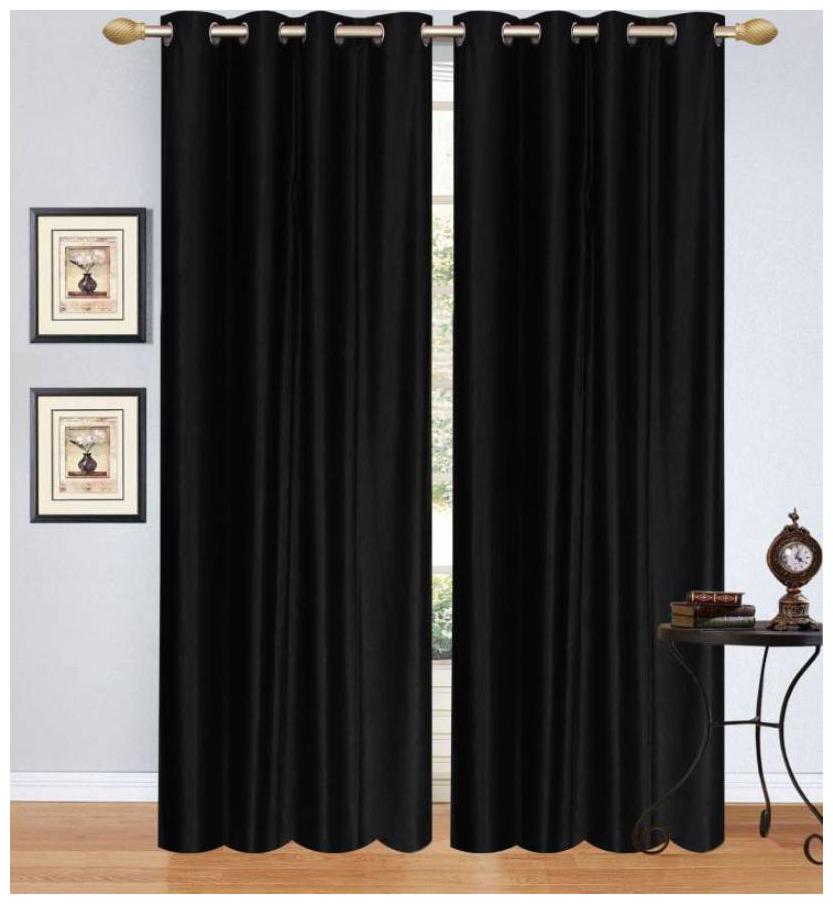 

HOME ACCENTS Polyester Window Room Darkening Black Regular Curtain ( Eyelet Closure Plain )