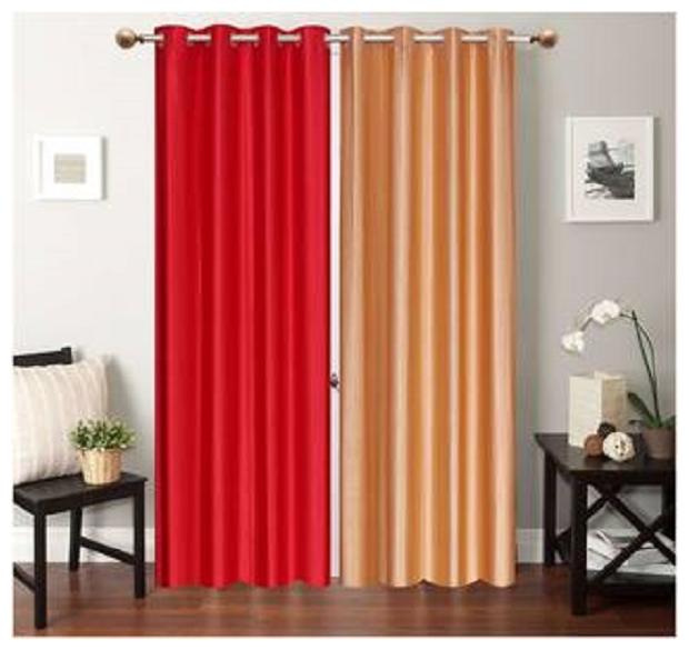 

HOME ACCENTS EYELET POLYSTER PLAIN DOOR CURTAINS 4 7 ft (SET OF 2 pcs RED GOLDEN)