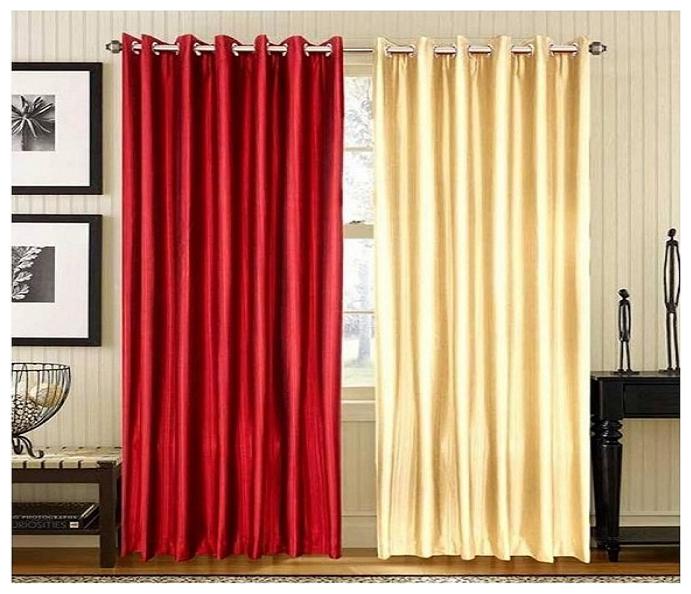 

HOME ACCENTS EYELET POLYSTER PLAIN DOOR CURTAINS 4 7 ft (SET OF 2 pcs MAROON GOLDEN)