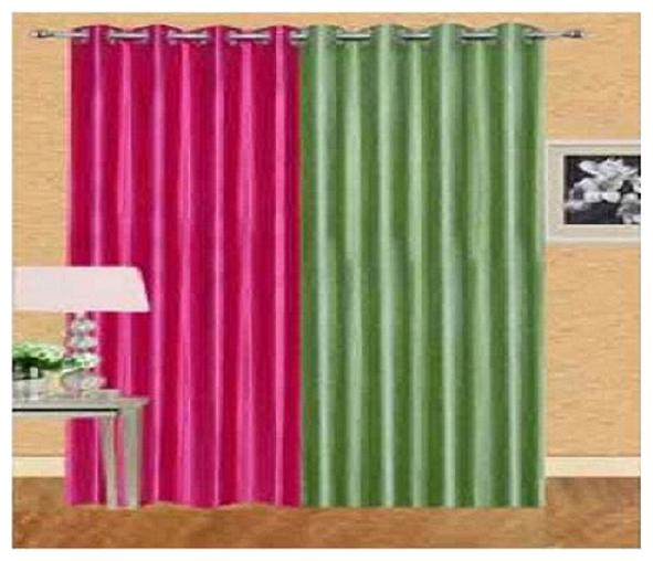 

HOME ACCENTS EYELET POLYSTER PLAIN DOOR CURTAINS 4 7 ft (SET OF 2 pcs PINK LIGHT GREEN)