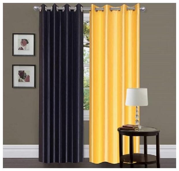

HOME ACCENTS EYELET POLYSTER PLAIN DOOR CURTAINS 4 7 ft (SET OF 2 pcs BLACK GOLDEN)