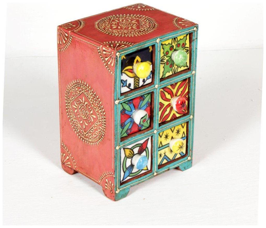 Buy Home And Bazaar 6 Drawer Wooden Chest With Ceramic Drawers