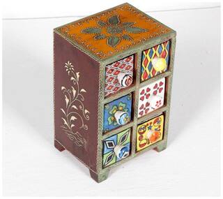 Buy Home And Bazaar 6 Drawer Wooden Chest With Ceramic Drawers