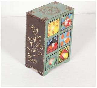 Home and Bazaar 6-Drawer wooden Chest with Ceramic Drawers