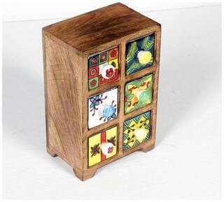 Buy Home And Bazaar 6 Drawer Wooden Chest With Ceramic Drawers