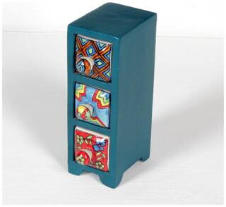 Buy Home And Bazaar 3 Drawer Wooden Chest With Ceramic Drawers