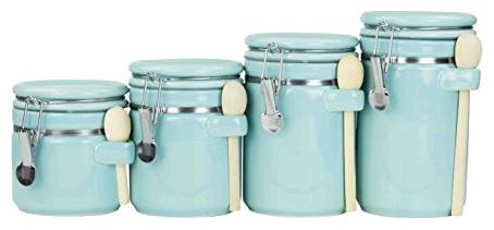 

Home Basics 4PC Ceramic Canister Set W Spoon Turquoise