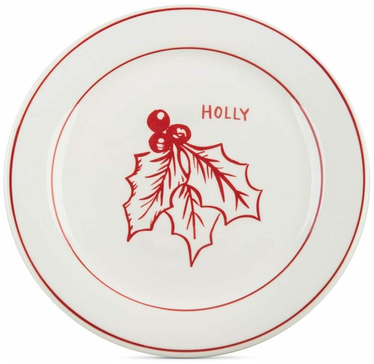 

Home Essentials Molly Hatch Holiday Christmas Holly Dessert Plate - Red White