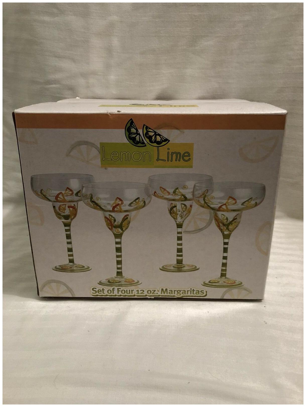 

Home Essentials Lemon Lime 12oz Margarita Glasses Set of 4 New in box