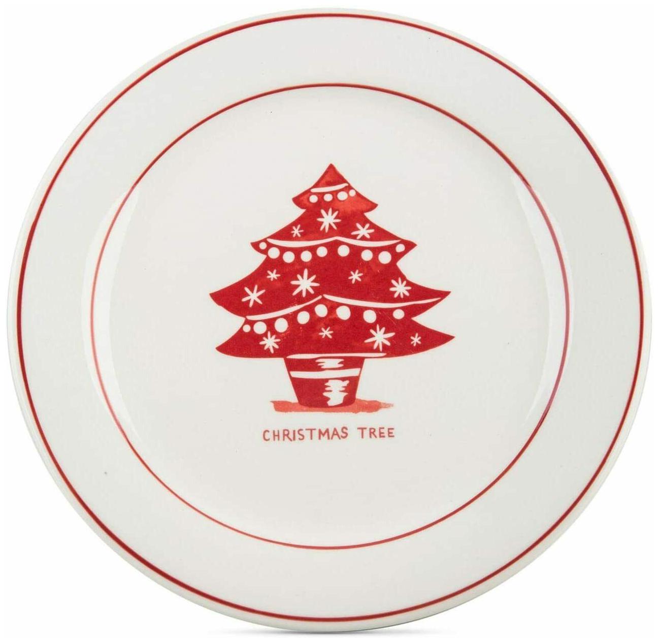 

Home Essentials Molly Hatch Christmas Tree Holiday Dessert Plate 8 5 -Red White