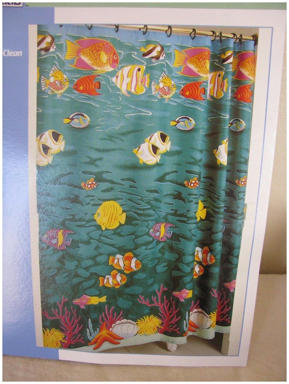 

Home Essentials Fish Wishes 100 Polyester Fabric Shower Curtain 70 X 72 New