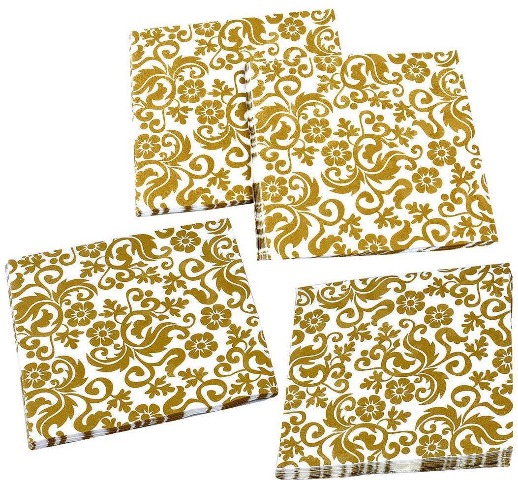 

Home-EZ 2 Ply Printed Paper Napkins SRD Gold 4 pcks - Total 80 Napkins - Small Size 12cm x 12cm
